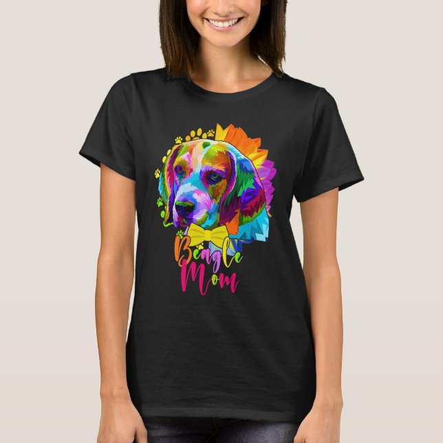 Camiseta Beagle Mom Cute Colourful Dog Sunflower  Mother's  (Anverso)