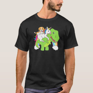 Camiseta Beagle Montando Un Perro De Unicornio Y Dinosaurio