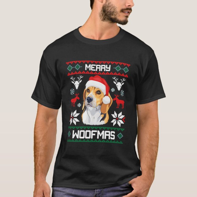 Camiseta Beagle Para Merry Woofmas Feo (Anverso)