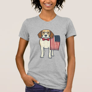 Camiseta Beagle Patriótico con Bandera Arte Vectorial Vinta