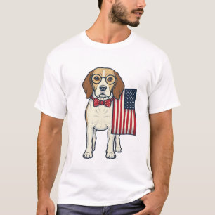 Camiseta Beagle Patriótico con Bandera Arte Vectorial Vinta