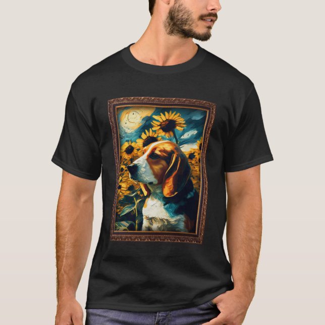 Camiseta Beagle Pintando Flor De Girasol Mamá Flor Floral (Anverso)