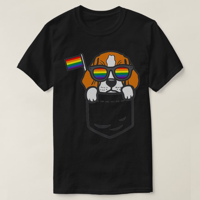 Camiseta Beagle Pocket Dog LGBTQ Bandera Arcoiris Orgullo g (Diseño del anverso)