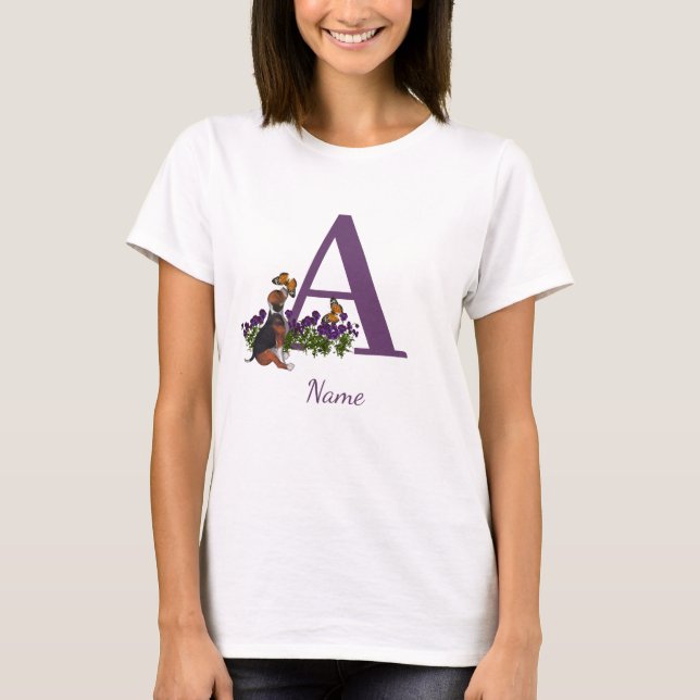 Camiseta Beagle Puppy Butterflies Monograma Nombre A Inicia (Anverso)