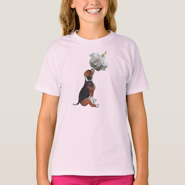 Camiseta Beagle Puppy White Rose Cubre Animal (Anverso)