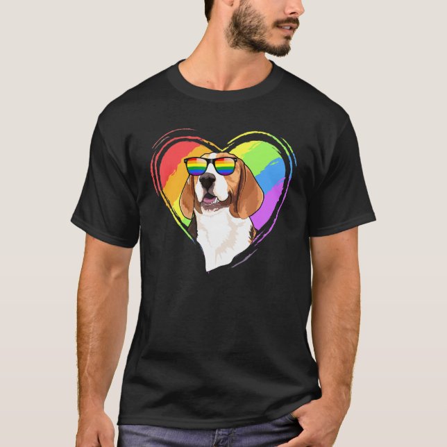 Camiseta Beagle Rainbow Heart Gay Pride Lgbt Dog (Anverso)