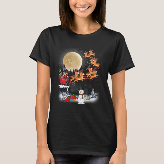 Camiseta Beagle Reindeer Santa Sleigh Christmas Dog (Anverso)