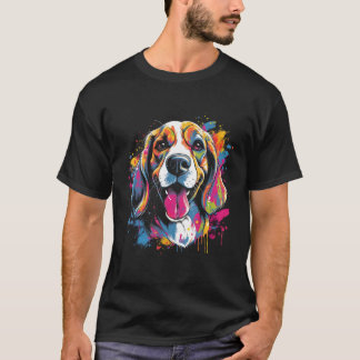 Camiseta Beagle Retro Rainbow Color Splashes Design