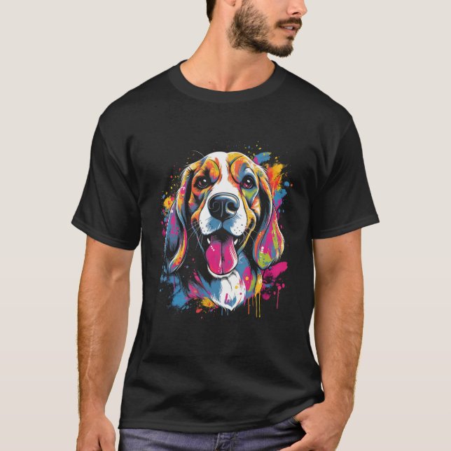 Camiseta Beagle Retro Rainbow Color Splashes Design (Anverso)