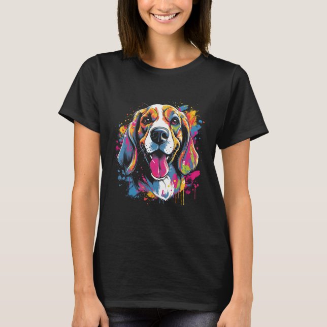 Camiseta Beagle Retro Rainbow Color Splashes Design (Anverso)