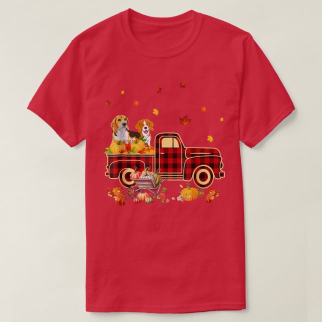 Camiseta Beagle Riding Truck Pumpkin Autumn Leaves Fall  (Diseño del anverso)