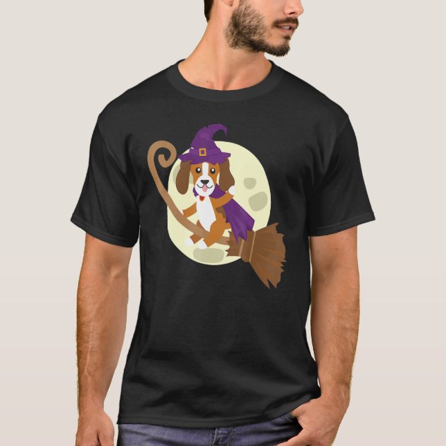 Camiseta Beagle Riding Witch Broom Cute Dog Animal Hallowee (Anverso)