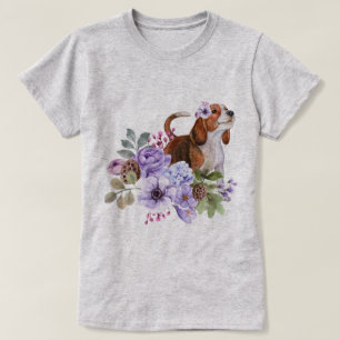 Camiseta Beagle Rodeado de Flores Acuarelas Lujuriantes