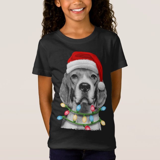 Camiseta Beagle Santa Christmas Tree Lights (Anverso)