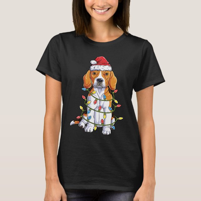 Camiseta Beagle Santa Christmas Tree Lights Xmas  Boys Kids (Anverso)