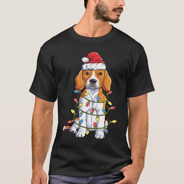 Camiseta Beagle Santa Christmas Tree Lights Xmas  Boys Kids (Anverso)