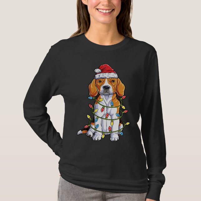 Camiseta Beagle Santa Christmas Tree Lights Xmas  Boys Kids (Anverso)