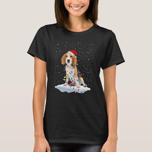 Camiseta Beagle Santa Hat Christmas Tree Light Dog Xmas (Anverso)