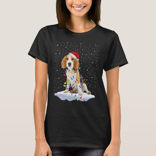 Camiseta Beagle Santa Hat Christmas Tree Light Dog Xmas (Anverso)
