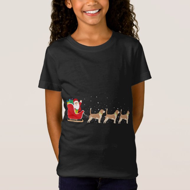 Camiseta Beagle Santa Navidad Sleigh - Divertido perro Beag (Anverso)