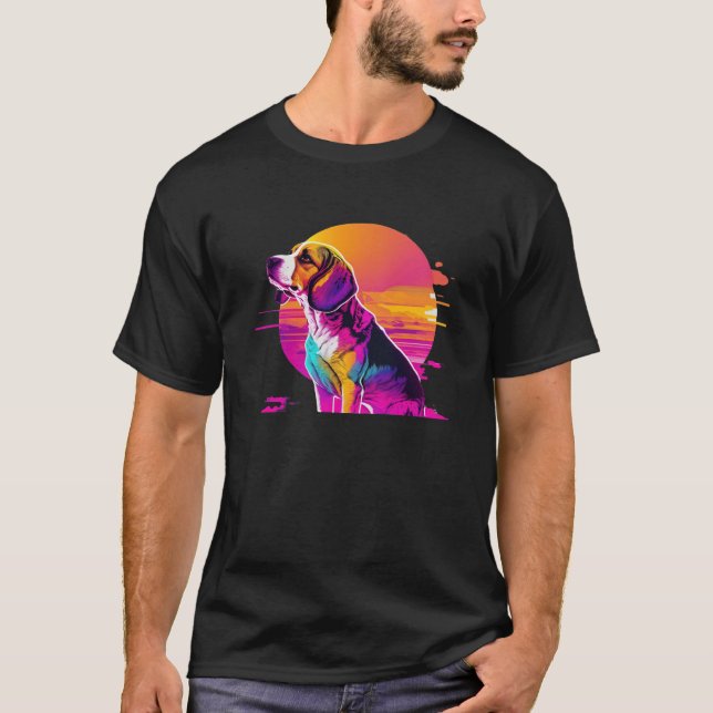 Camiseta Beagle Synthwave 80s Retrowave Aesthetic (Anverso)