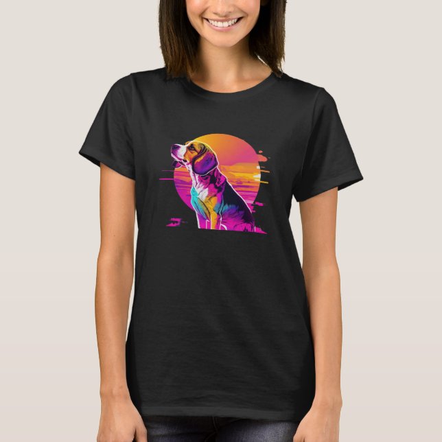 Camiseta Beagle Synthwave 80s Retrowave Aesthetic (Anverso)
