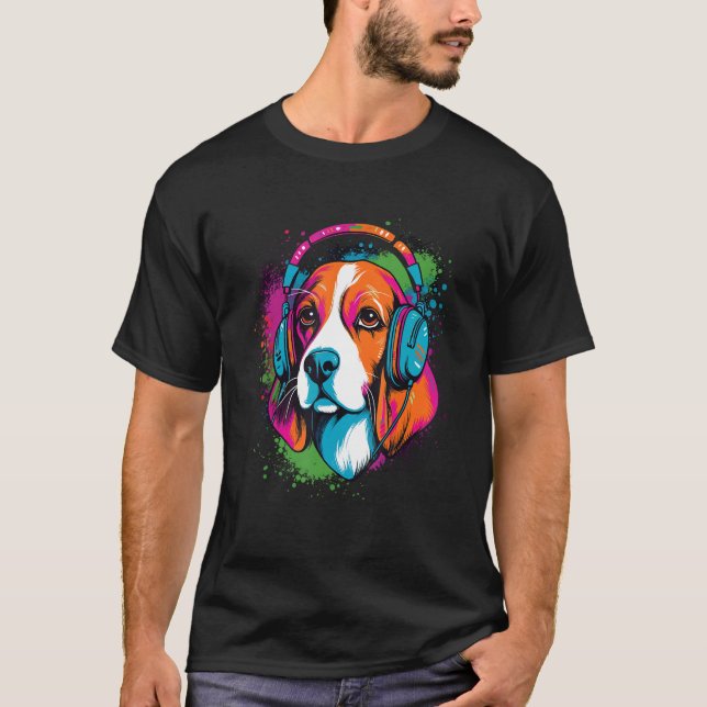 Camiseta Beagle wearing headphones colorful illustration (Anverso)