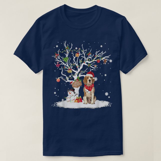 Camiseta Beagle Winter Snow Tree Dog Christmas Winter  (Diseño del anverso)