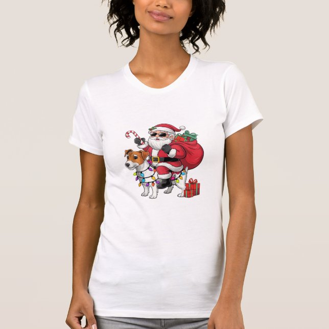 Camiseta Beagle Xmas iluminando a Santa Riding Perro Beagle (Anverso)