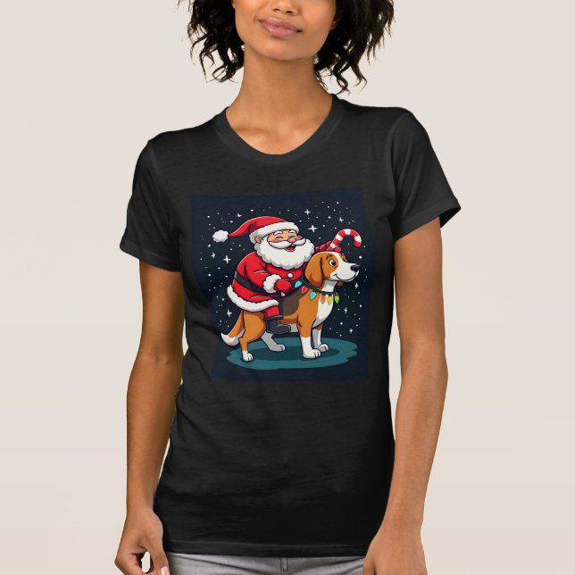 Camiseta Beagle Xmas Luces Santa Montando Beagle Perro Chri (Anverso)