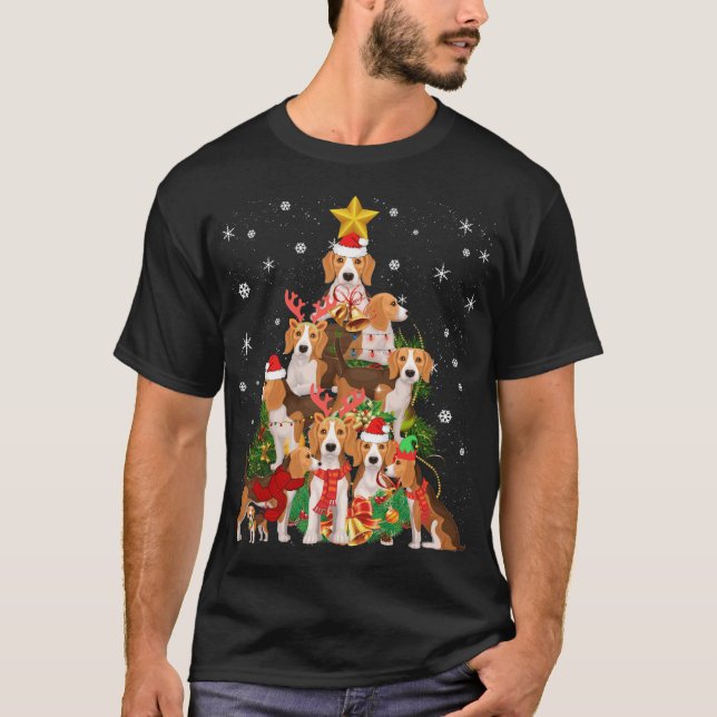 Camiseta Beagles Christmas Tree Lights Funny Dog Xmas Gift (Anverso)