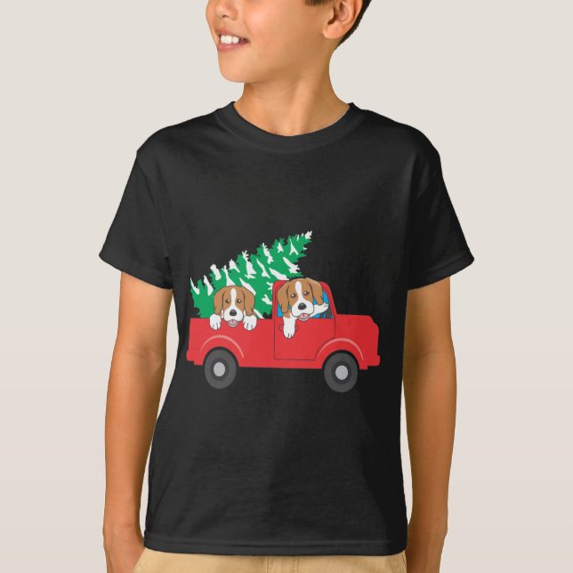 Camiseta Beagles Montando Un Camión Rojo Navidades De Perro (Anverso)
