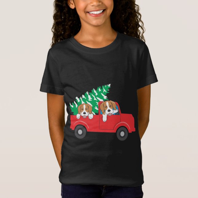 Camiseta Beagles Montando Un Camión Rojo Navidades De Perro (Anverso)