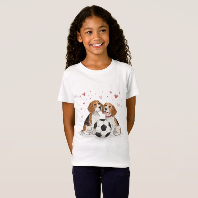 Camiseta Beagles  with soccer ball for Valentine's Day (Anverso completo)