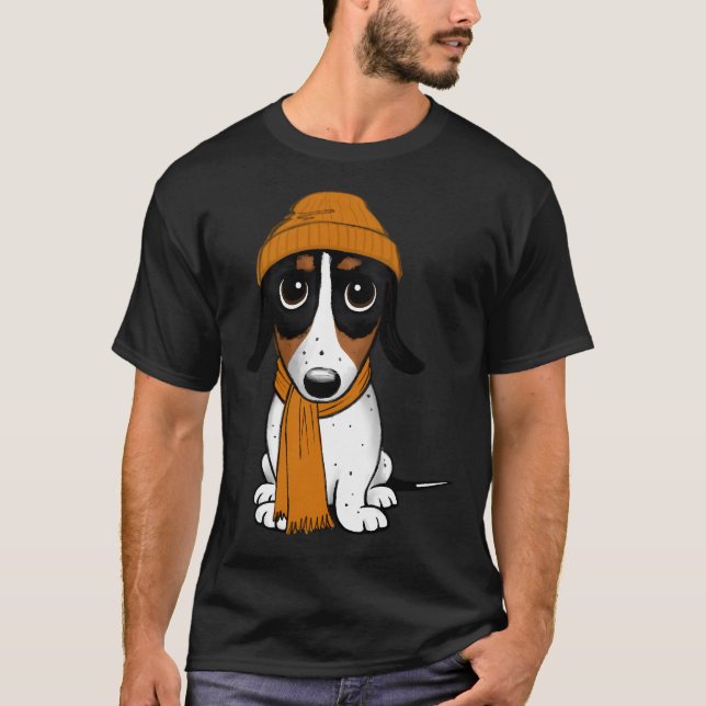 Camiseta Beanie Dog - Piebald Dachshund - Cute Hipster (Anverso)