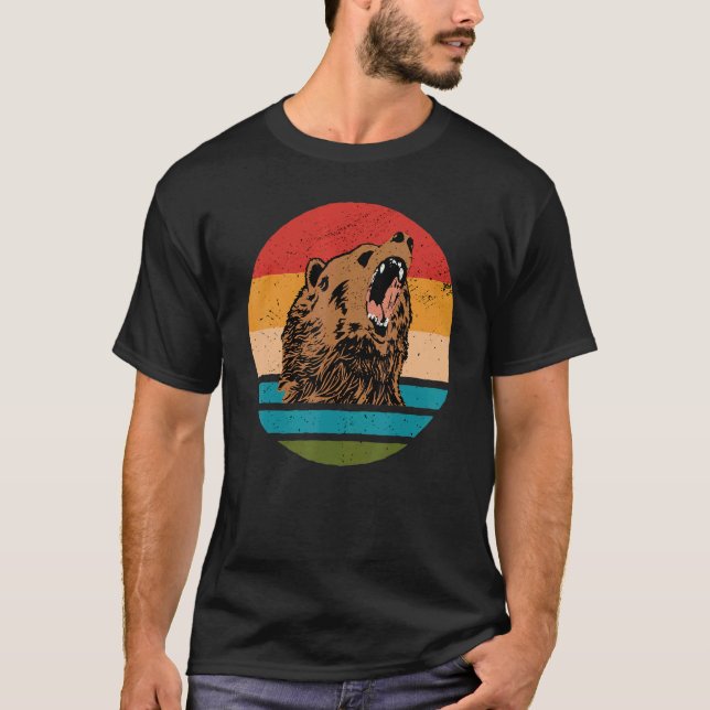Camiseta Bear Angry Roar Retro Sunset Angry Bear (Anverso)