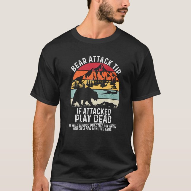 Camiseta Bear Attack Tip Camping Hiking Outdoor Travel Vint (Anverso)