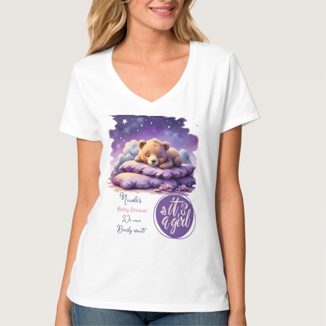 Camiseta Bear Bear Sleeping Purple Galaxy Chica Baby Shower (Anverso)