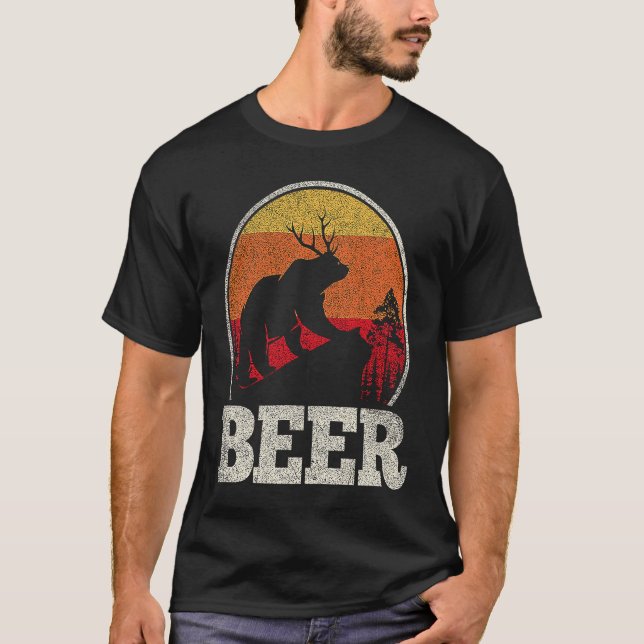 Camiseta Bear Deer Antlers Funny Craft Beer Retro Graphic (Anverso)