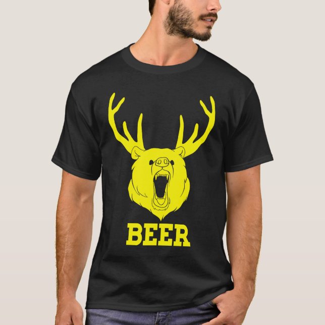 Camiseta Bear Deer Antlers Funny Craft Beer Retro Graphic T (Anverso)