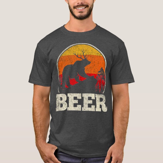 Camiseta Bear Deer Antlers Gráfica divertida de la cerveza  (Anverso)