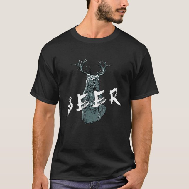 Camiseta Bear Deer Beer Funny Nature Lover Wordplay (Anverso)
