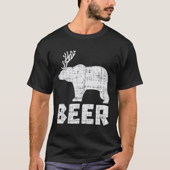 Camiseta Bear Deer Beer Graciosa Caza Caza Cazadora Papá (Anverso)