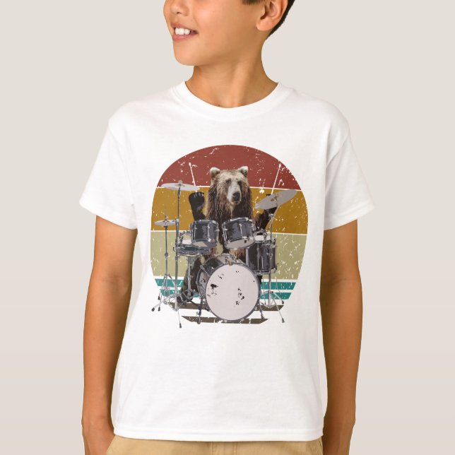 Camiseta Bear Drummer Jugando Drums Boy T-Shirt (Anverso)
