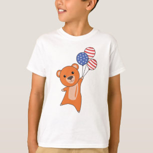 Camiseta Bear Flies Balloons USA Up Sweet Animals Naranja