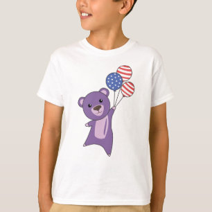 Camiseta Bear Flies Balloons USA Up Sweet Animals Purple