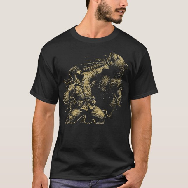 Camiseta Bear Funny Man Punching Bear Retro Vintage Hunting (Anverso)