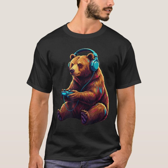 Camiseta Bear Gaming Animal Video Games Funny Bear  (Anverso)