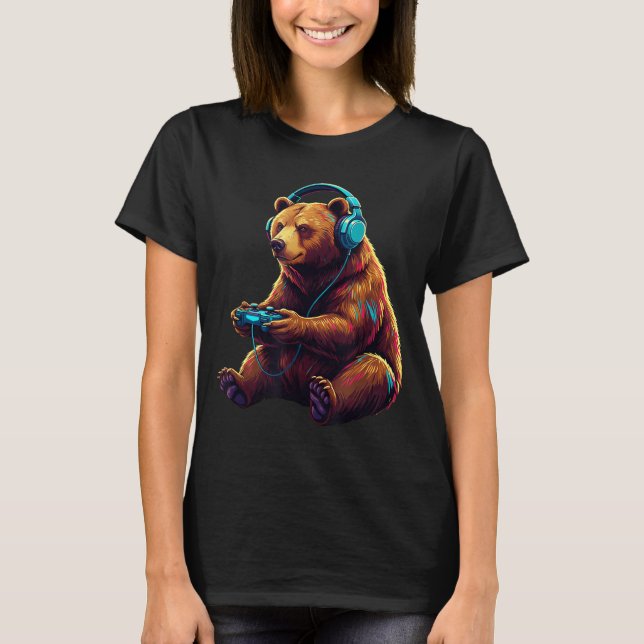 Camiseta Bear Gaming Animal Video Games Funny Bear  (Anverso)