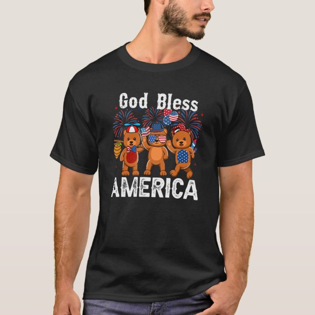 Camiseta Bear God Bless America 4th Of July Cute Boys Girls (Anverso)